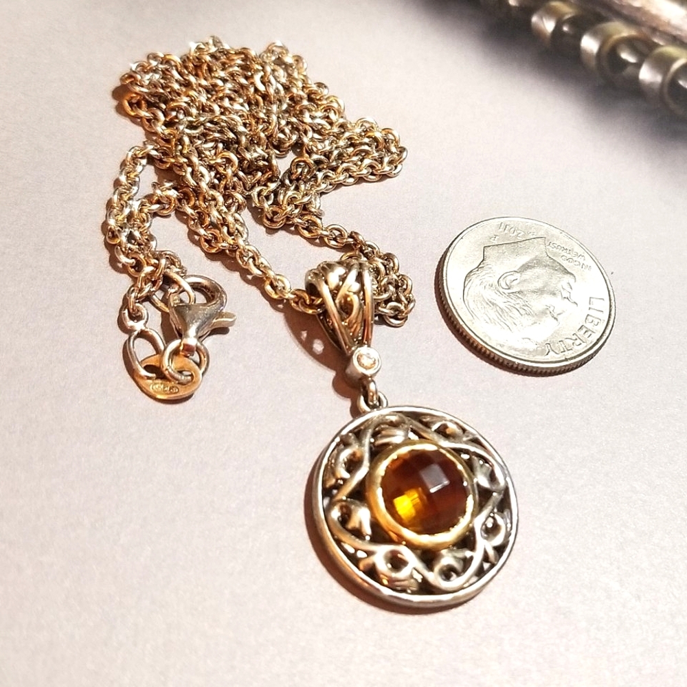 Charles Krypell 18kt 925 Diamond Citrine Necklace
